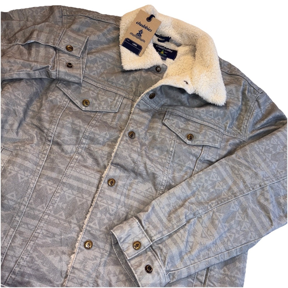 NEW Chubbies Sherpa Fleece Lined Denim Trucker Jacket‎ Large Aztec Southwestern